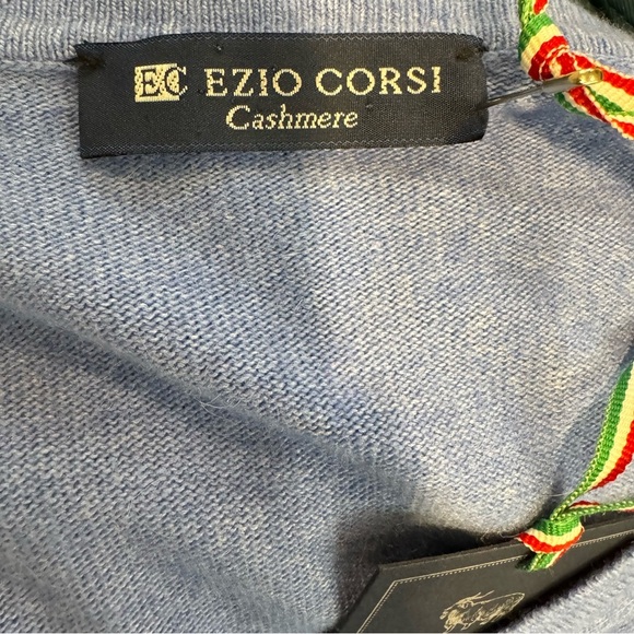 Ezio Corsi Men's Blue V-Neck Cardigan Sweater Wool Cashmere Silk Italy XL - Picture 3 of 5
